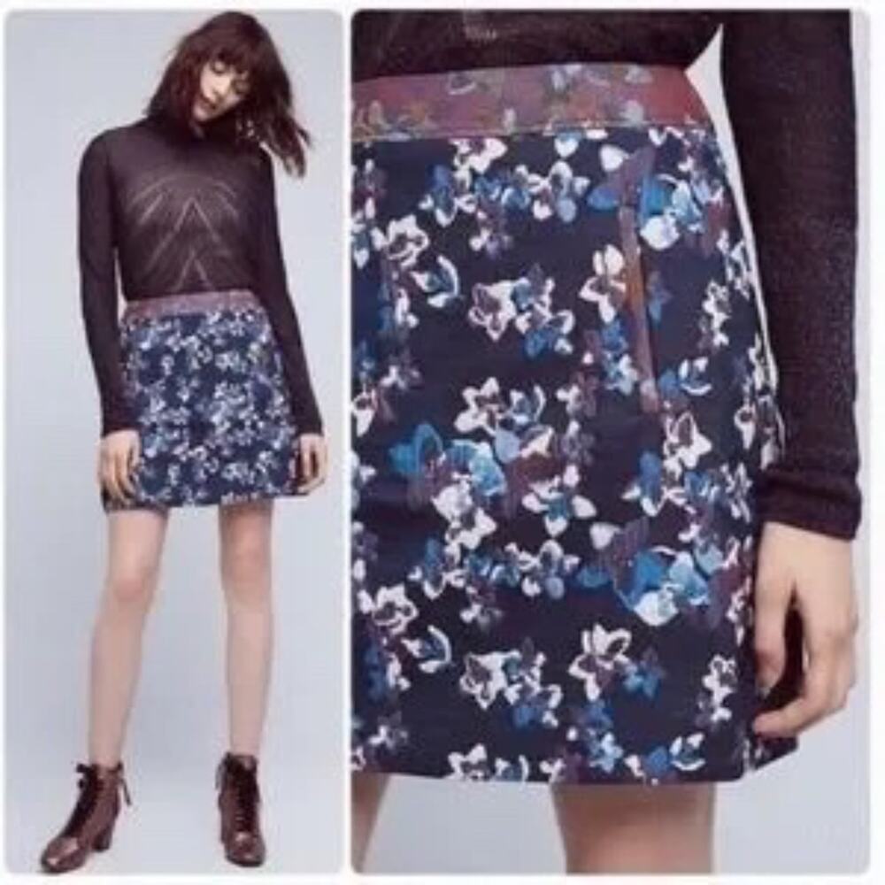 Anthropologie Maeve Blue Cardana Floral Mini Skirt Size 4
